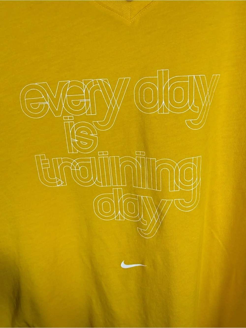 Nike Bright Yellow V-Neck Tee with Black Logo Print